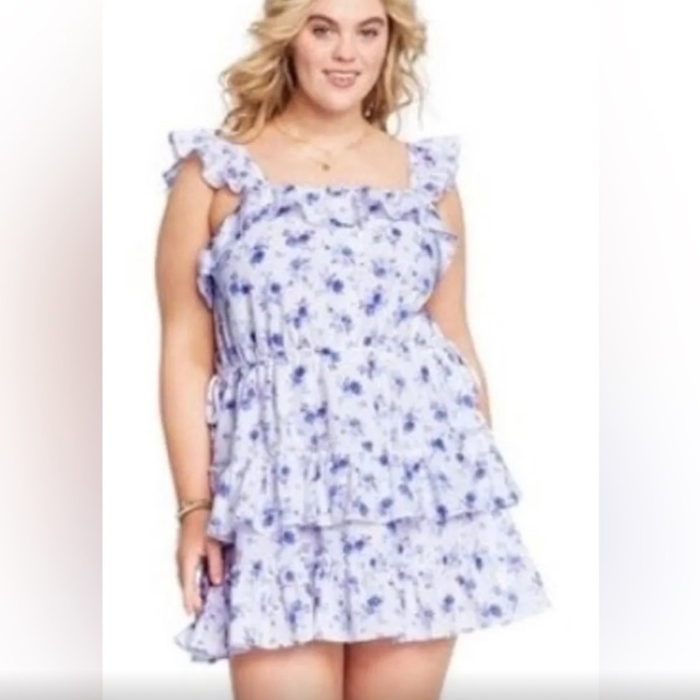 XL LOVESHACKFANCY X Target Amalie Ruffled Tiered Floral Dress Blue Purple